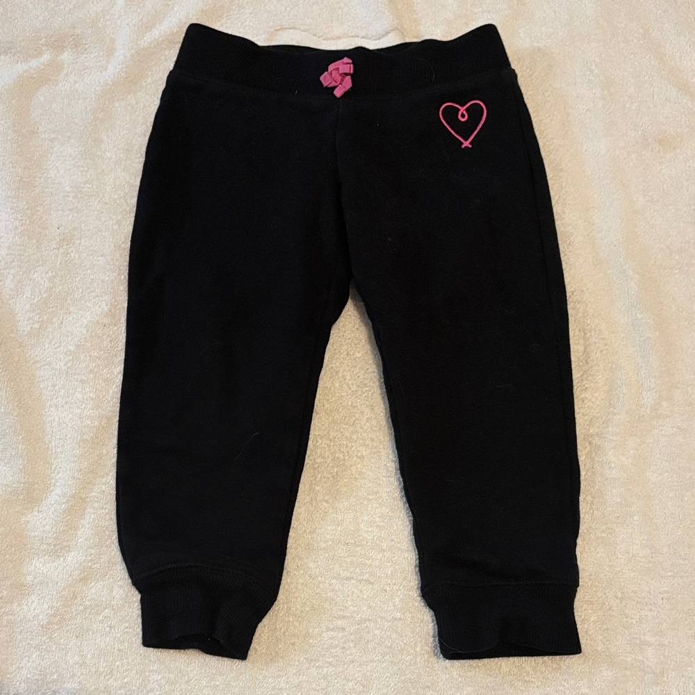 jumping beans Black Sweatpants with Pink Heart and Drawstring